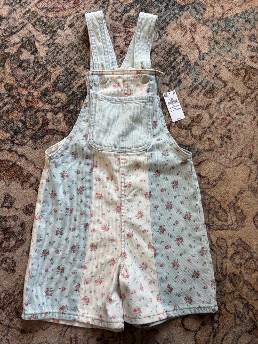 Old Navy Girls Floral Patchwork Shortalls - Light Blue & Cream